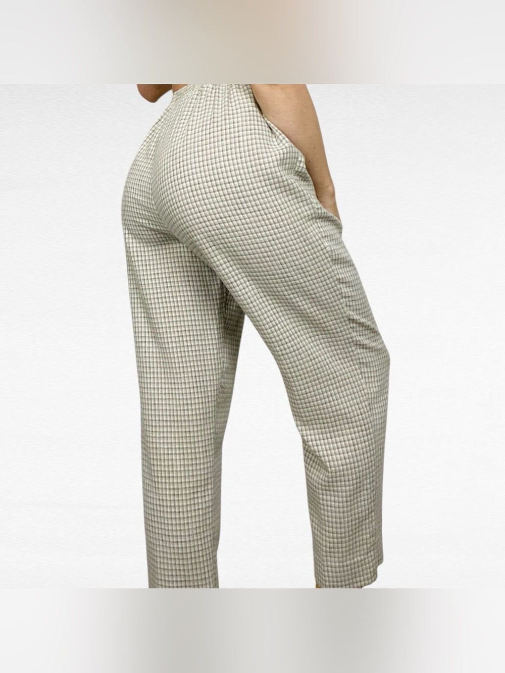 VINTAGE Briggs New York Beige Taupe Micro Plaid High Waist Pull On Flax Pants - Picture 6 of 8